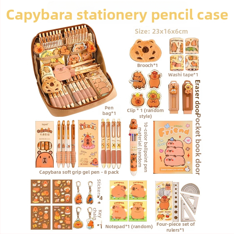 12 rétegű, nagy kapacitású ceruzatáska kapibara mintával, BX márka, aranyos iskolai rendszerező
