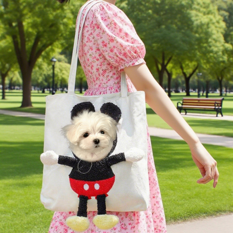 Τσάντα κατοικίδιων από καμβά, με χιαστί και χειρολαβή, ζωικό σχέδιο, μεγάλη χωρητικότητα, μεσαία μαλακή κατασκευή