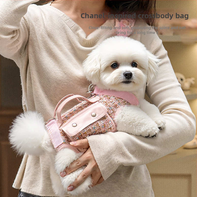 Geantă pentru animale de companie pentru plimbări, stil tweed, crossbody, ușoară, marca Hanchen. Material: materiale speciale; Design: parfum discret; Brand: Hanchen