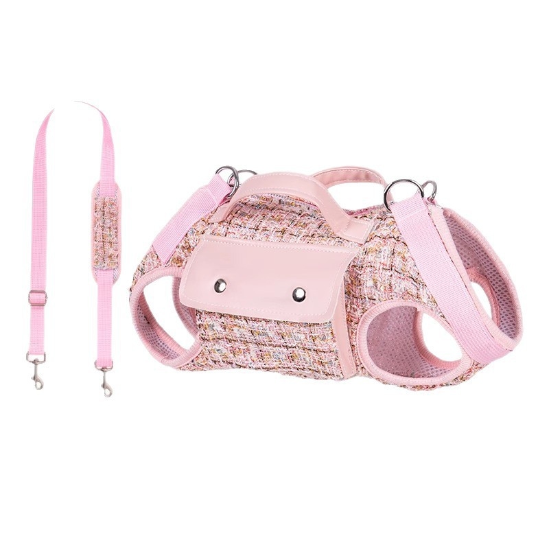 Kutyáknak és macskáknak szánt sétatáshoz tervezett táska, tweed-stílusú, crossbody, könnyű, Hanchen márka. Anyag: speciális anyagok; Dizájn: diszkrét illat; Keménység: közepesen puha