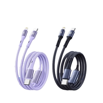 Pisen USB-C 2-σε-1 καλώδιο δεδομένων, γρήγορη φόρτιση, κράμα αλουμινίου, 100W ισχύς εξόδου, Type-C συνδετήρας