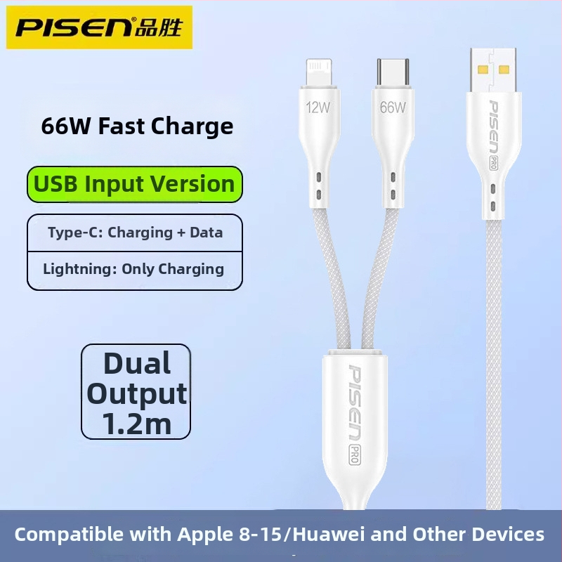 Pisen USB-C 2-σε-1 καλώδιο δεδομένων, γρήγορη φόρτιση, κράμα αλουμινίου, 100W ισχύς εξόδου, Type-C συνδετήρας
