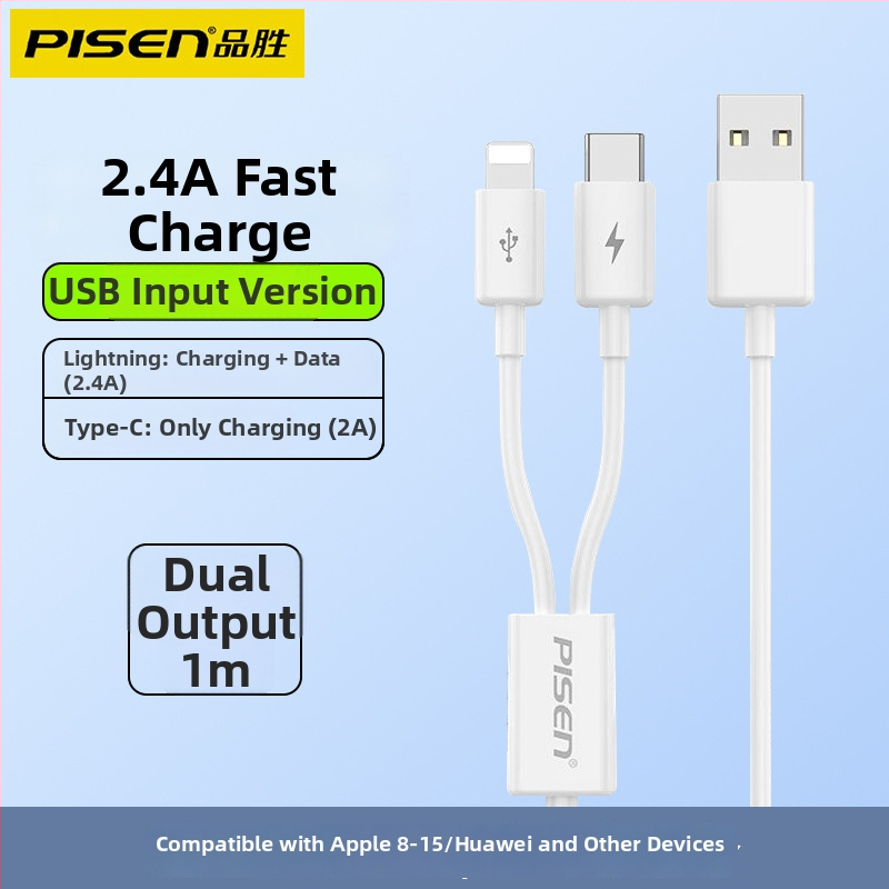 Pisen USB-C 2-σε-1 καλώδιο δεδομένων, γρήγορη φόρτιση, κράμα αλουμινίου, 100W ισχύς εξόδου, Type-C συνδετήρας