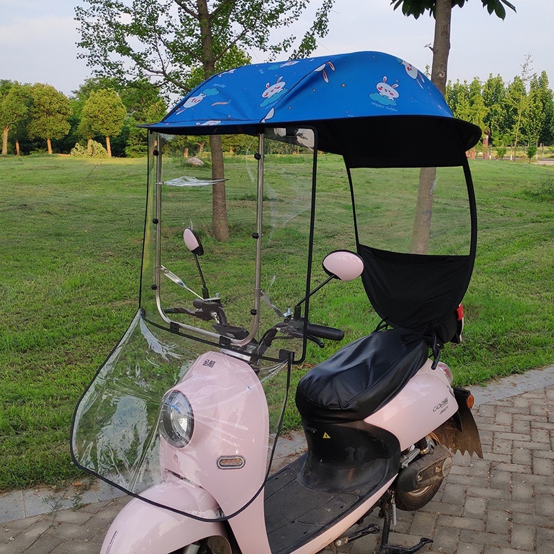 Elektriliste sõidukite vihmavari: sobib elektrilistele jalgratastele ja mootorratastele, 14 klaaskiust ribad, TPE kangas, manuaalne avamine, UPF 30+