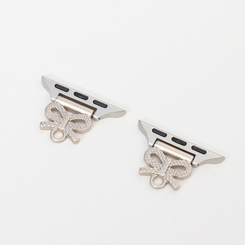 Conector cu design de perlă și fluture cu diamante pentru curea Apple Watch — Aisiwei, curea din plastic, închidere tip Snap, dimensiune interfețe personalizabilă