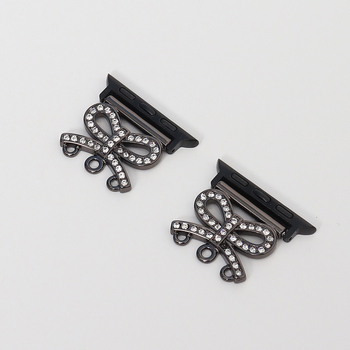 Conector cu design de perlă și fluture cu diamante pentru curea Apple Watch — Aisiwei, curea din plastic, închidere tip Snap, dimensiune interfețe personalizabilă