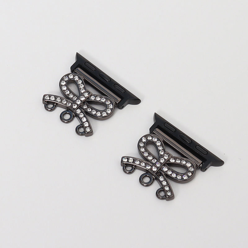 Conector cu design de perlă și fluture cu diamante pentru curea Apple Watch — Aisiwei, curea din plastic, închidere tip Snap, dimensiune interfețe personalizabilă