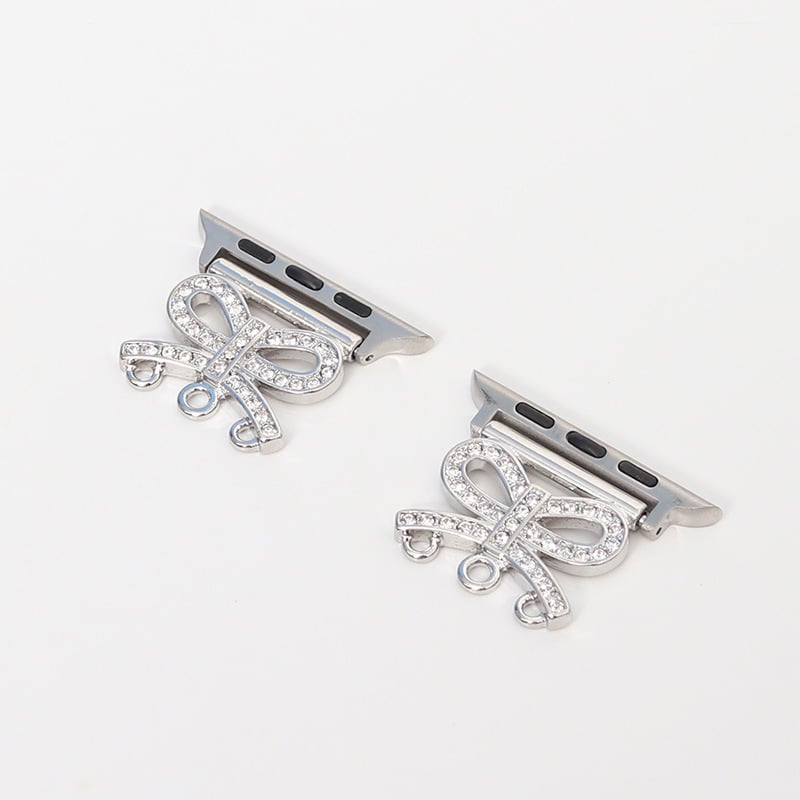 Conector cu design de perlă și fluture cu diamante pentru curea Apple Watch — Aisiwei, curea din plastic, închidere tip Snap, dimensiune interfețe personalizabilă