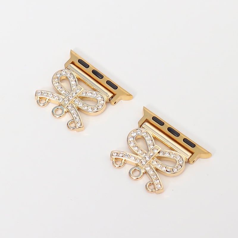 Conector cu design de perlă și fluture cu diamante pentru curea Apple Watch — Aisiwei, curea din plastic, închidere tip Snap, dimensiune interfețe personalizabilă