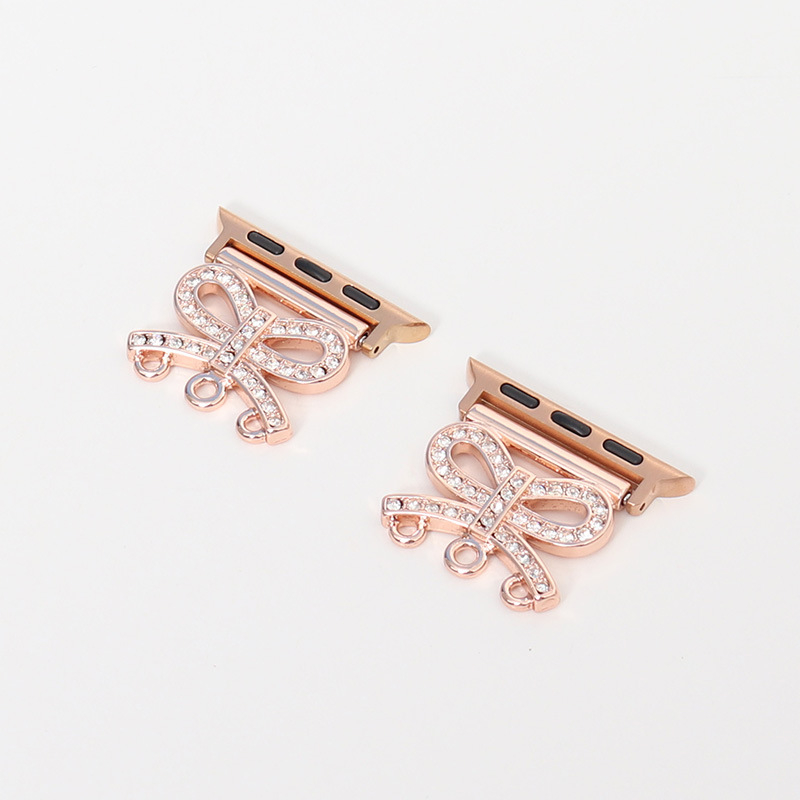 Conector cu design de perlă și fluture cu diamante pentru curea Apple Watch — Aisiwei, curea din plastic, închidere tip Snap, dimensiune interfețe personalizabilă