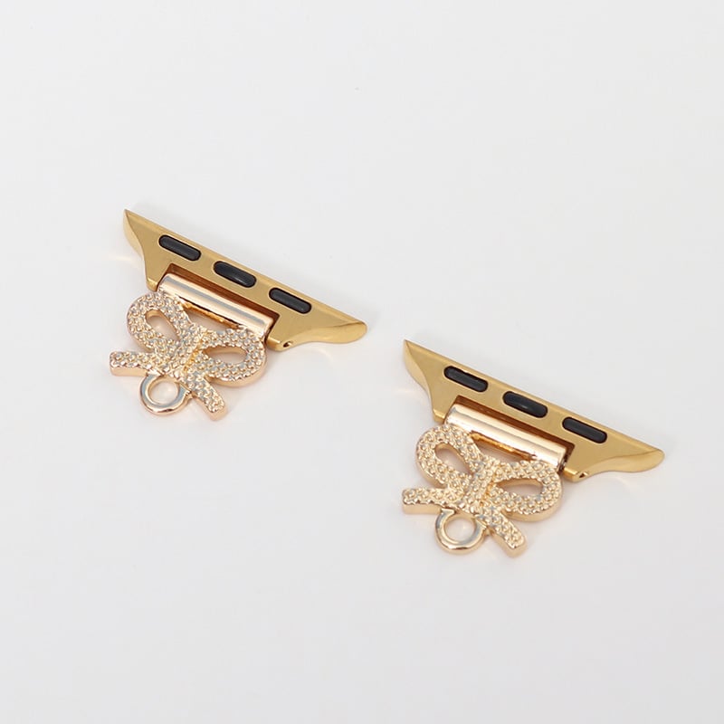 Conector cu design de perlă și fluture cu diamante pentru curea Apple Watch — Aisiwei, curea din plastic, închidere tip Snap, dimensiune interfețe personalizabilă