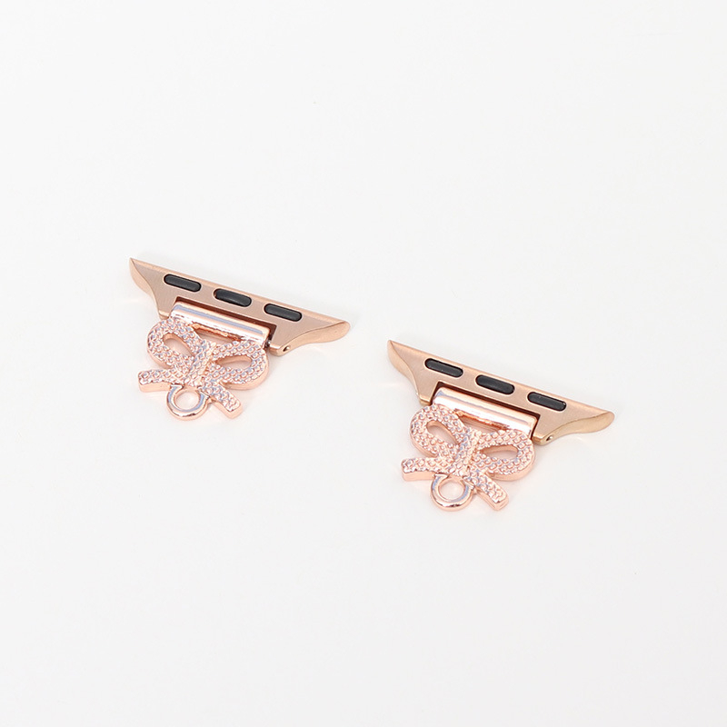 Conector cu design de perlă și fluture cu diamante pentru curea Apple Watch — Aisiwei, curea din plastic, închidere tip Snap, dimensiune interfețe personalizabilă