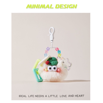 Kulcstartó plüss katica, gyapjú medál, modern művészeti stílus, táska dísze