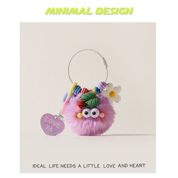 Kulcstartó plüss katica, gyapjú medál, modern művészeti stílus, táska dísze