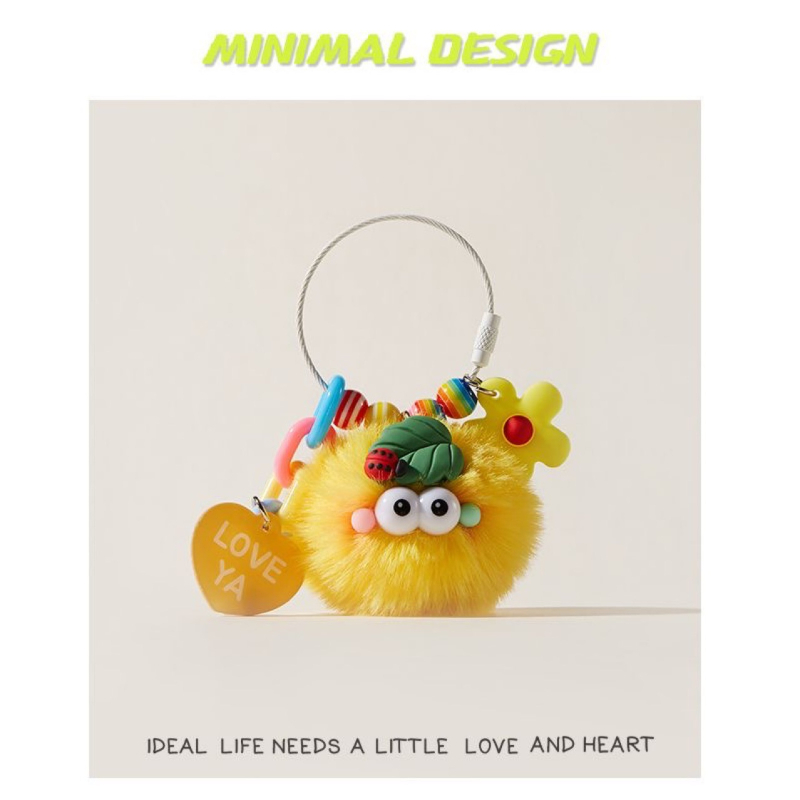 Kulcstartó plüss katica, gyapjú medál, modern művészeti stílus, táska dísze