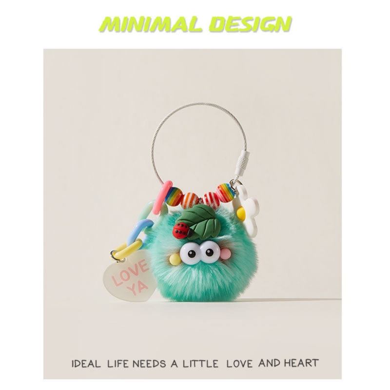 Kulcstartó plüss katica, gyapjú medál, modern művészeti stílus, táska dísze