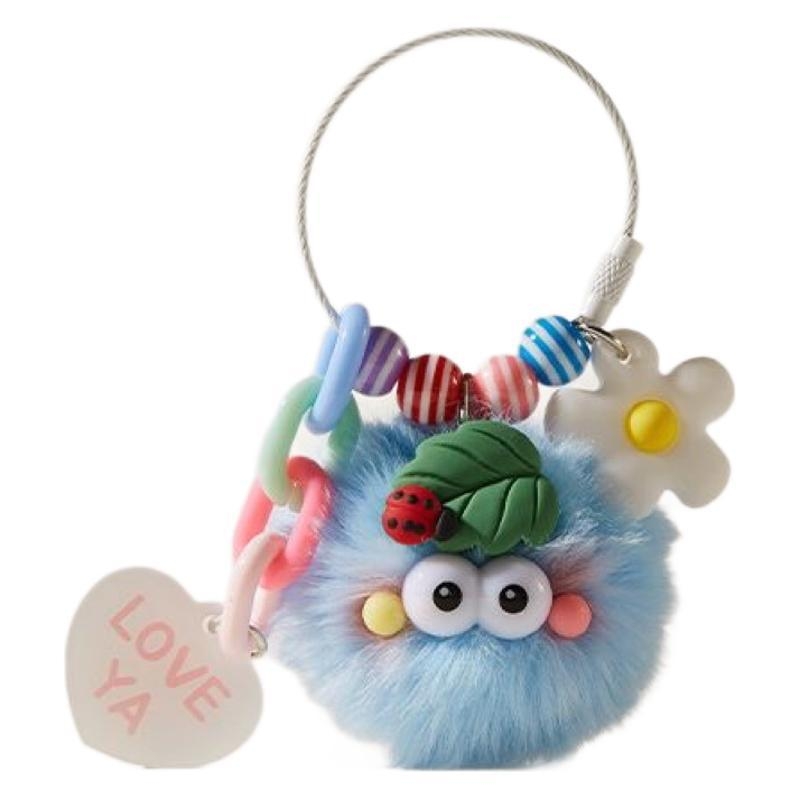 Kulcstartó plüss katica, gyapjú medál, modern művészeti stílus, táska dísze