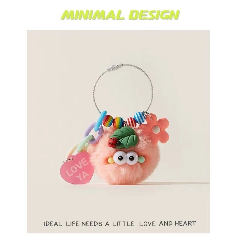 Kulcstartó plüss katica, gyapjú medál, modern művészeti stílus, táska dísze