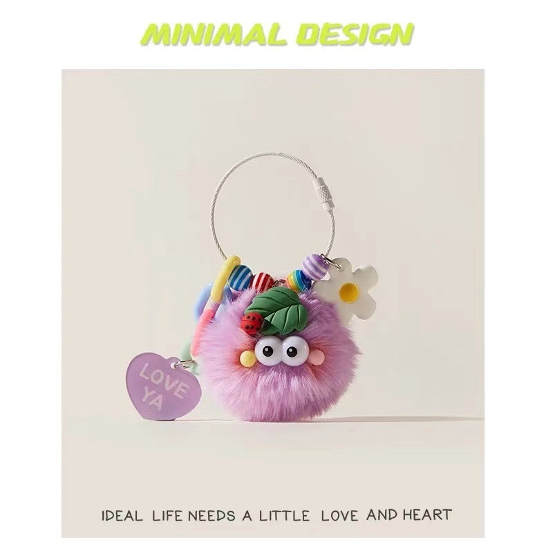 Kulcstartó plüss katica, gyapjú medál, modern művészeti stílus, táska dísze