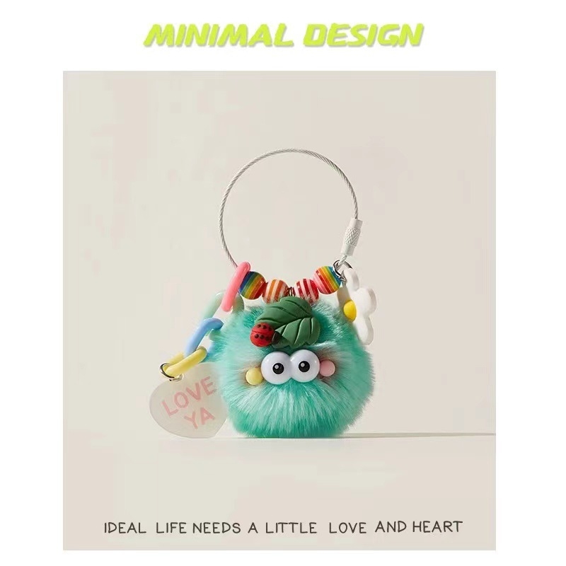 Kulcstartó plüss katica, gyapjú medál, modern művészeti stílus, táska dísze