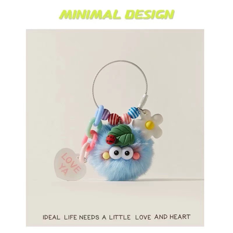 Kulcstartó plüss katica, gyapjú medál, modern művészeti stílus, táska dísze