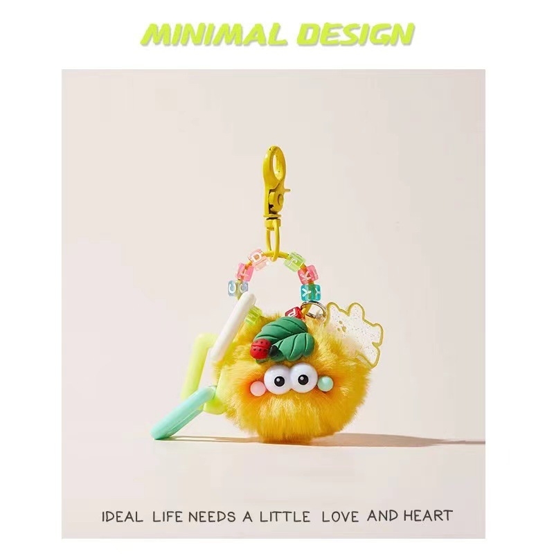 Kulcstartó plüss katica, gyapjú medál, modern művészeti stílus, táska dísze