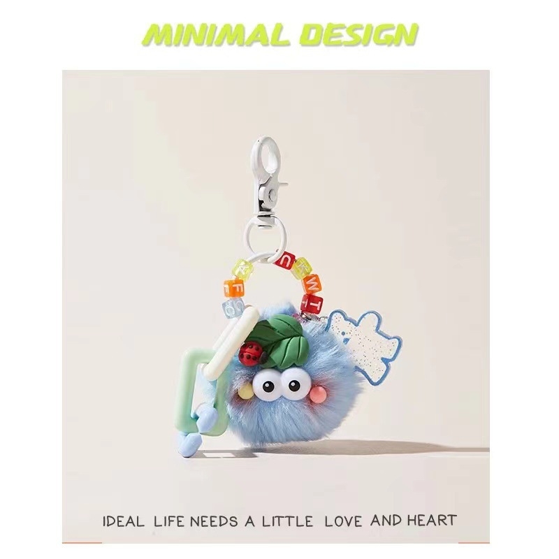 Kulcstartó plüss katica, gyapjú medál, modern művészeti stílus, táska dísze