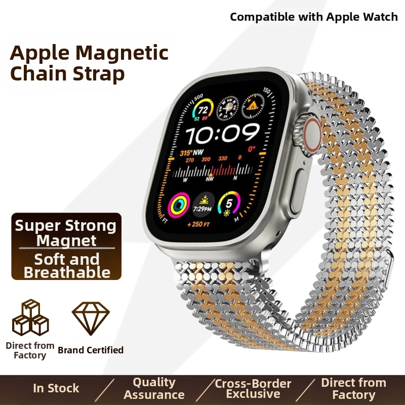 Remienok z nehrdzavejúcej ocele pre Apple Watch Ultra, kovový reťazový dizajn, magnetické zapínanie, 49mm