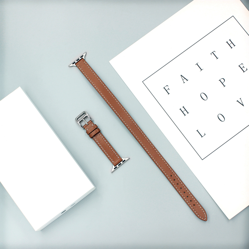 Remen za Apple Watch — Prava koža, minimalistički stil, dvostruka petlja, jednostavan uzorak, za iWatch11/SE/7/9