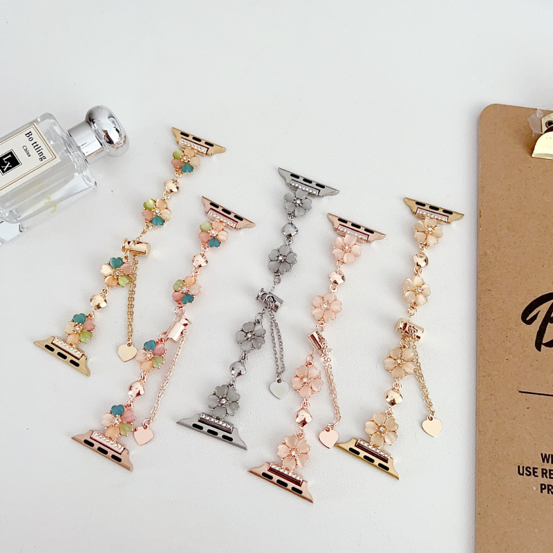 Μεταλλικό λουράκι Apple Watch Series 9, με αλυσίδα λουλουδιών σε σχήμα καρδιάς, μοντέρνο στυλ