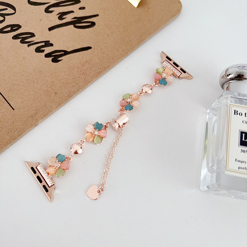 Μεταλλικό λουράκι Apple Watch Series 9, με αλυσίδα λουλουδιών σε σχήμα καρδιάς, μοντέρνο στυλ