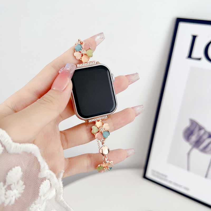 Μεταλλικό λουράκι Apple Watch Series 9, με αλυσίδα λουλουδιών σε σχήμα καρδιάς, μοντέρνο στυλ