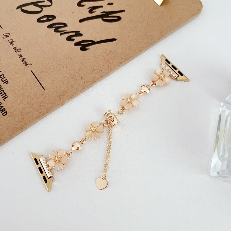 Μεταλλικό λουράκι Apple Watch Series 9, με αλυσίδα λουλουδιών σε σχήμα καρδιάς, μοντέρνο στυλ