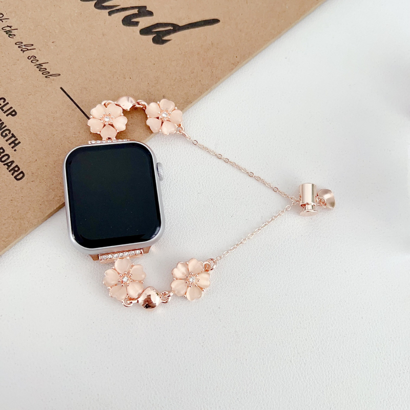 Μεταλλικό λουράκι Apple Watch Series 9, με αλυσίδα λουλουδιών σε σχήμα καρδιάς, μοντέρνο στυλ