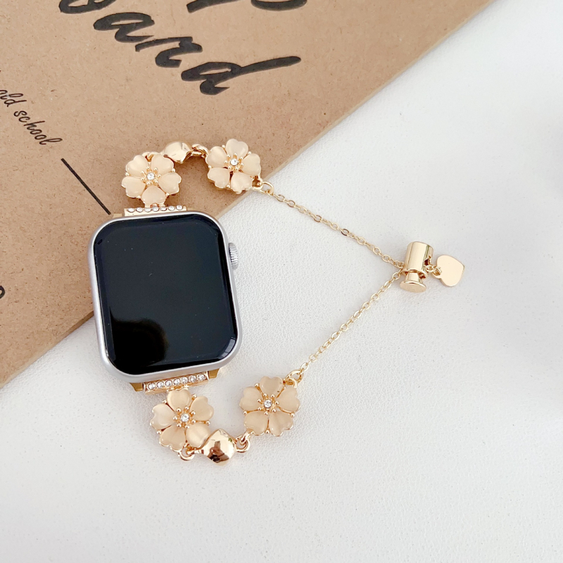 Μεταλλικό λουράκι Apple Watch Series 9, με αλυσίδα λουλουδιών σε σχήμα καρδιάς, μοντέρνο στυλ