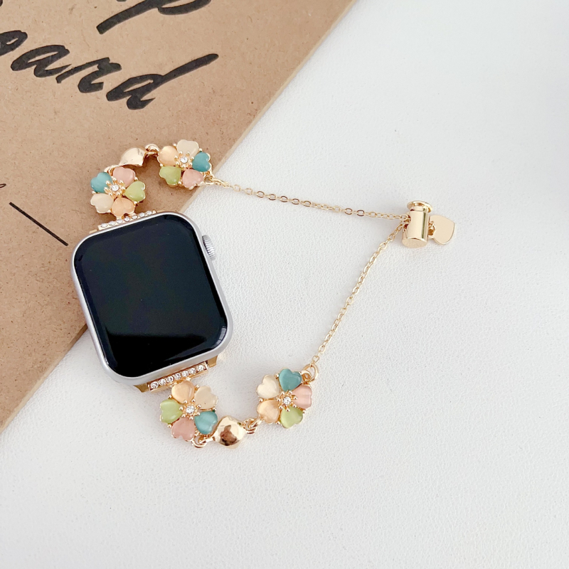 Μεταλλικό λουράκι Apple Watch Series 9, με αλυσίδα λουλουδιών σε σχήμα καρδιάς, μοντέρνο στυλ
