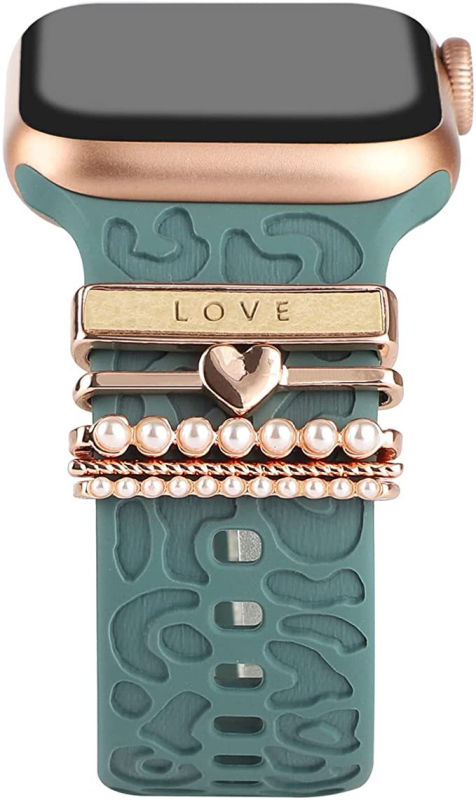 Metalni dekorativni prsten s leopard uzorkom za silikonsku narukvicu Apple Watch — universalna kompatibilnost, moderan stil, zatvarač s jednim krugom