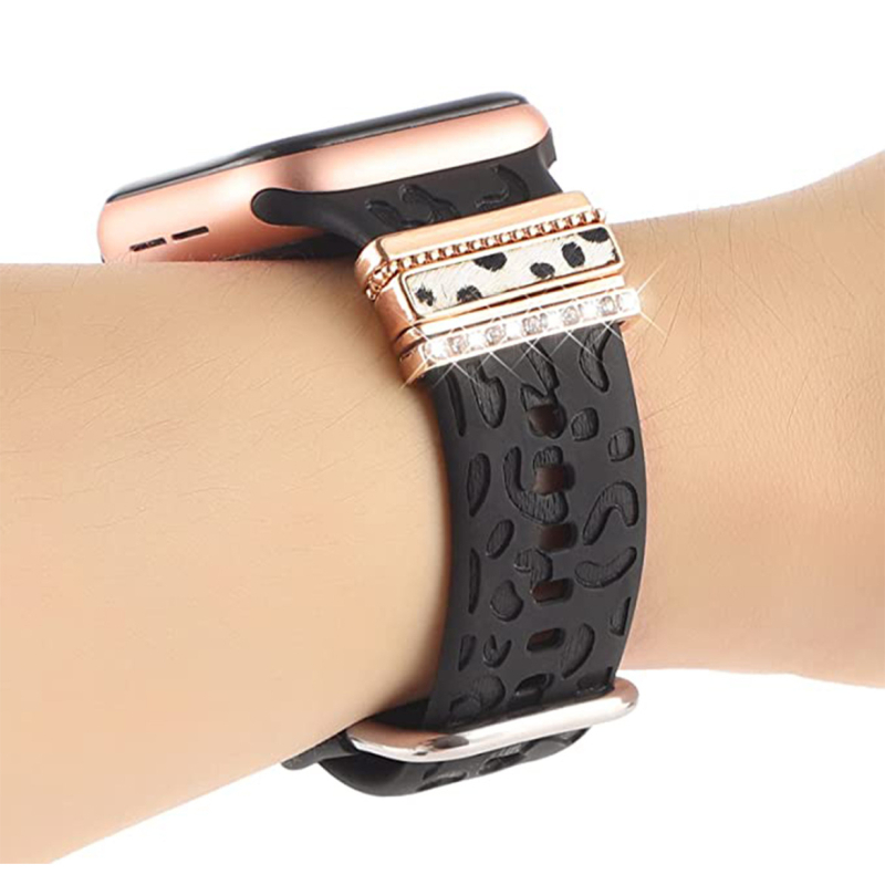 Metalni dekorativni prsten s leopard uzorkom za silikonsku narukvicu Apple Watch — universalna kompatibilnost, moderan stil, zatvarač s jednim krugom