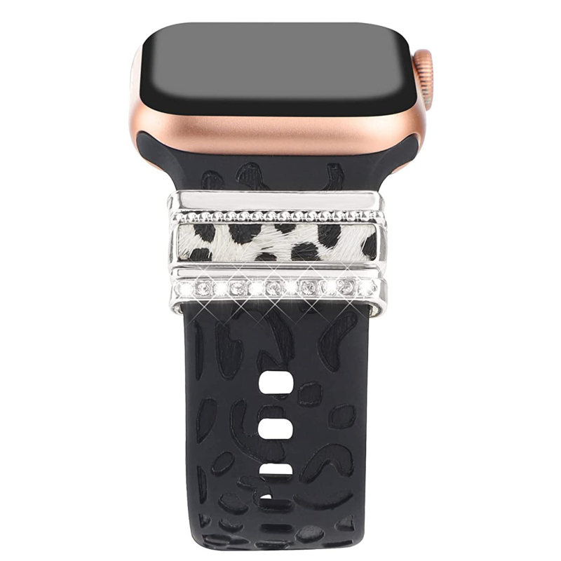 Metalni dekorativni prsten s leopard uzorkom za silikonsku narukvicu Apple Watch — universalna kompatibilnost, moderan stil, zatvarač s jednim krugom