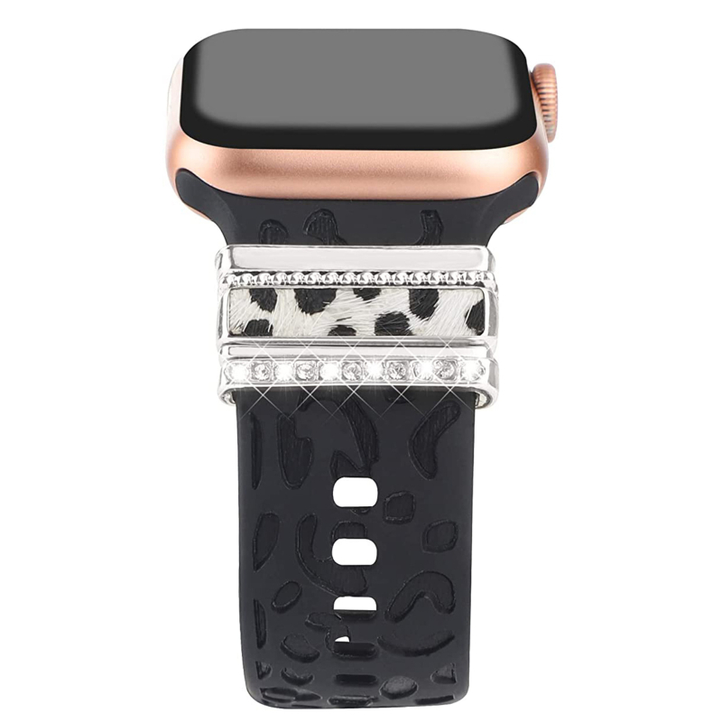 Metalni dekorativni prsten s leopard uzorkom za silikonsku narukvicu Apple Watch — universalna kompatibilnost, moderan stil, zatvarač s jednim krugom