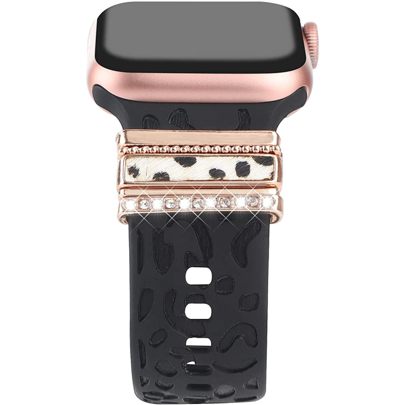 Metalni dekorativni prsten s leopard uzorkom za silikonsku narukvicu Apple Watch — universalna kompatibilnost, moderan stil, zatvarač s jednim krugom