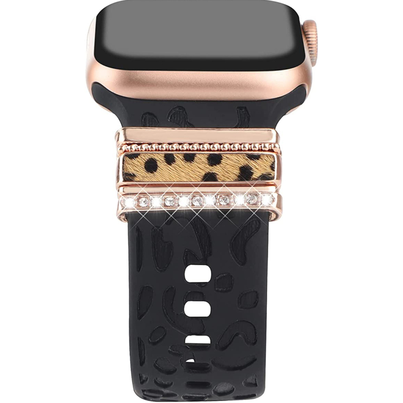 Metalni dekorativni prsten s leopard uzorkom za silikonsku narukvicu Apple Watch — universalna kompatibilnost, moderan stil, zatvarač s jednim krugom