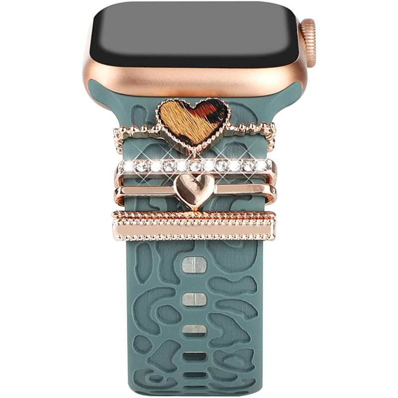 Metalni dekorativni prsten s leopard uzorkom za silikonsku narukvicu Apple Watch — universalna kompatibilnost, moderan stil, zatvarač s jednim krugom