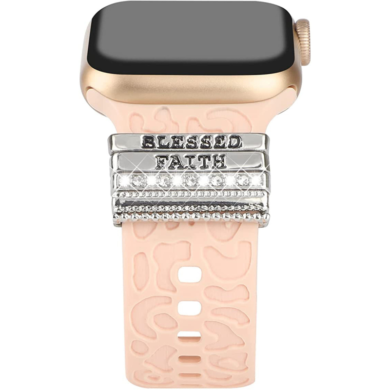 Metalni dekorativni prsten s leopard uzorkom za silikonsku narukvicu Apple Watch — universalna kompatibilnost, moderan stil, zatvarač s jednim krugom
