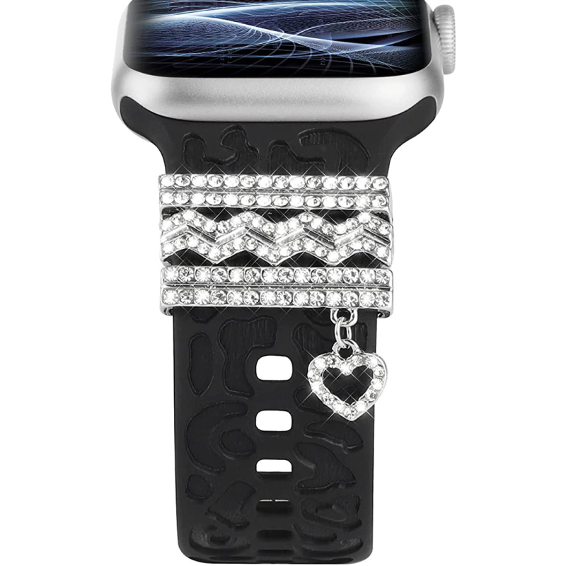 Metalni dekorativni prsten s leopard uzorkom za silikonsku narukvicu Apple Watch — universalna kompatibilnost, moderan stil, zatvarač s jednim krugom