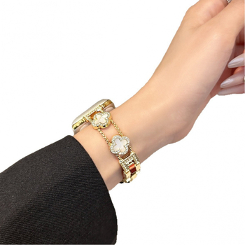 Μεταλλικό λουράκι ρολογιού με σχέδιο τετράφυλλου κλήρου, συμβατό με Apple Watch Series 6–10 και SE, προέλευση Xinji, κυκλοφόρησε φθινόπωρο 2024