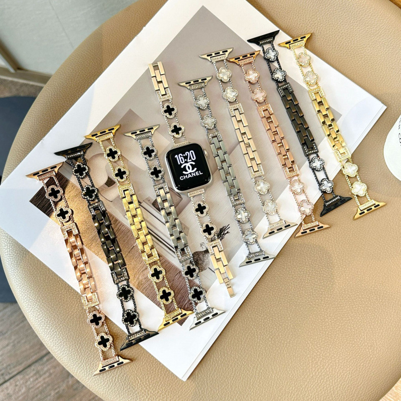 Μεταλλικό λουράκι ρολογιού με σχέδιο τετράφυλλου κλήρου, συμβατό με Apple Watch Series 6–10 και SE, προέλευση Xinji, κυκλοφόρησε φθινόπωρο 2024