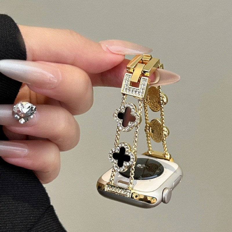 Μεταλλικό λουράκι ρολογιού με σχέδιο τετράφυλλου κλήρου, συμβατό με Apple Watch Series 6–10 και SE, προέλευση Xinji, κυκλοφόρησε φθινόπωρο 2024