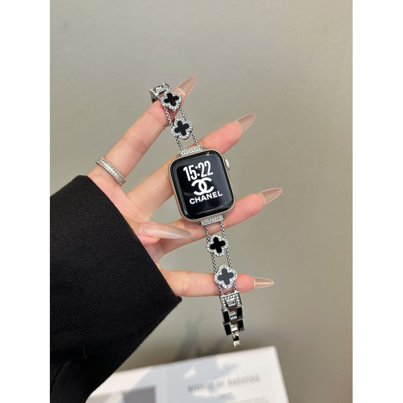 Μεταλλικό λουράκι ρολογιού με σχέδιο τετράφυλλου κλήρου, συμβατό με Apple Watch Series 6–10 και SE, προέλευση Xinji, κυκλοφόρησε φθινόπωρο 2024