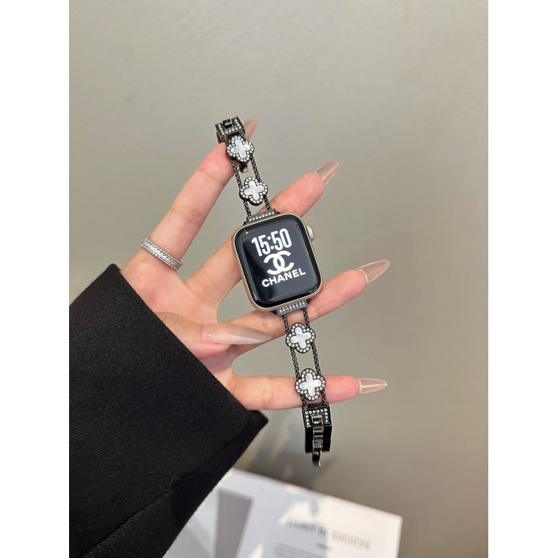 Μεταλλικό λουράκι ρολογιού με σχέδιο τετράφυλλου κλήρου, συμβατό με Apple Watch Series 6–10 και SE, προέλευση Xinji, κυκλοφόρησε φθινόπωρο 2024